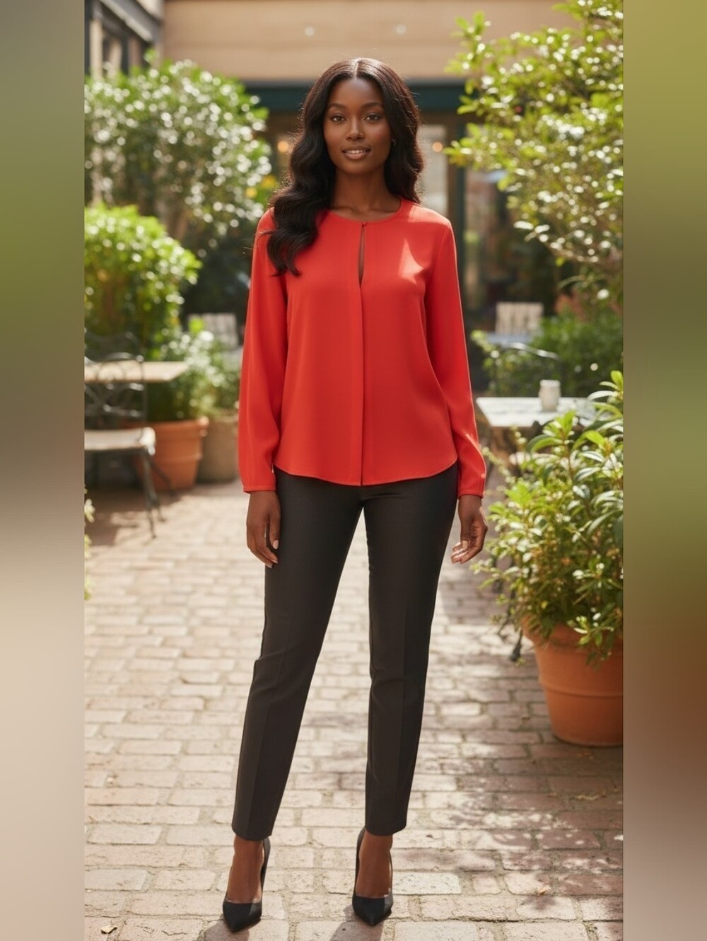 Lauren Ralph Lauren Red Long Sleeve Blouse Top 100% Polyester Size L